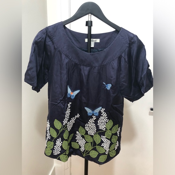 Chloé Dark Blue Top Embroidered - Picture 1 of 5